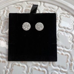 Nine West Round Crystal Stud Earrings Silver Tone NIB